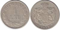 (1874) Монета Румыния 1874 год 1 лей   Серебро Ag 835  UNC